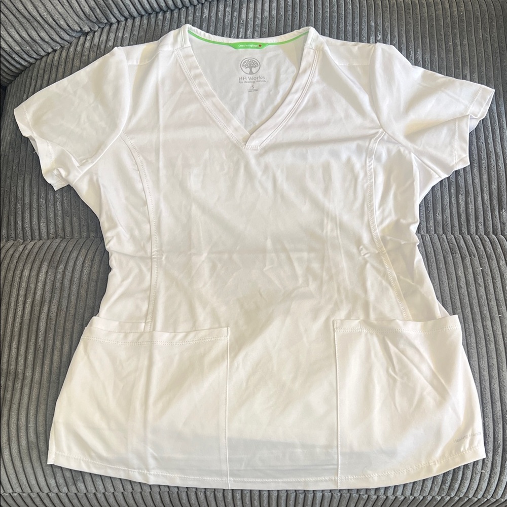 Healing Hands White V-Neck Scrub Top